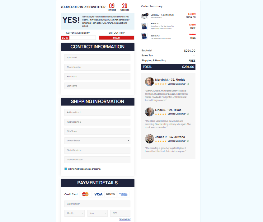 CardioC2 order page